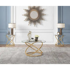 Table basse Myhozm Accent avec plateau rond en verre/pierre et base en métal