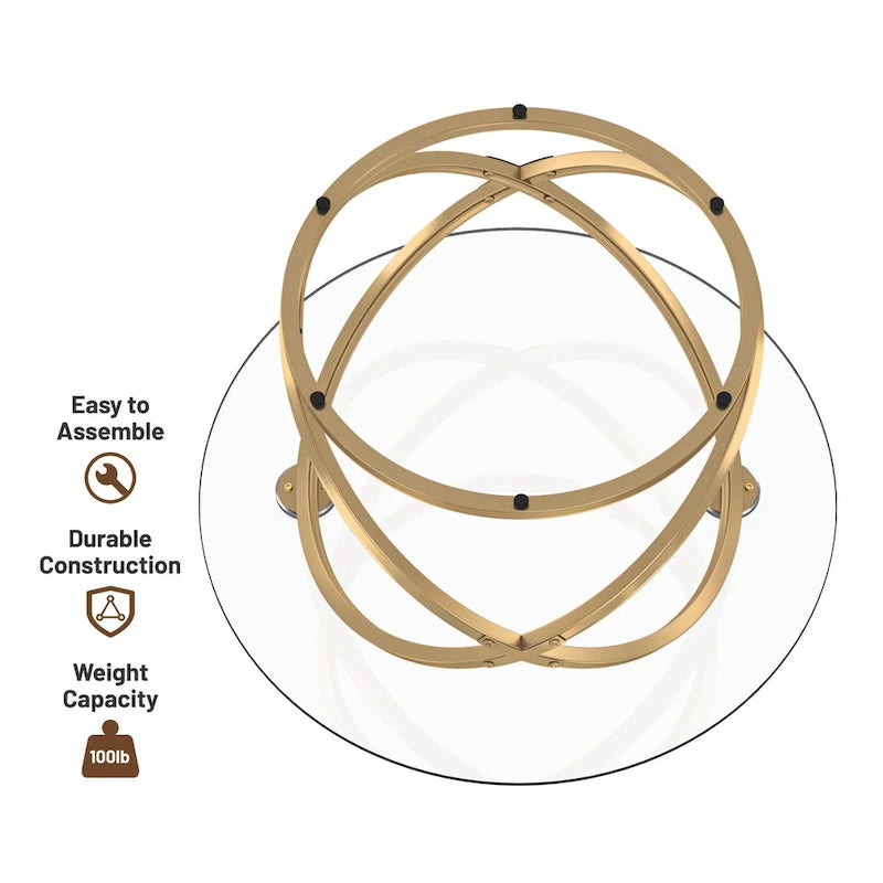 Table basse Myhozm Accent avec plateau rond en verre/pierre et base en métal