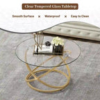 Table basse Myhozm Accent avec plateau rond en verre/pierre et base en métal