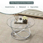 Table basse Myhozm Accent avec plateau rond en verre/pierre et base en métal