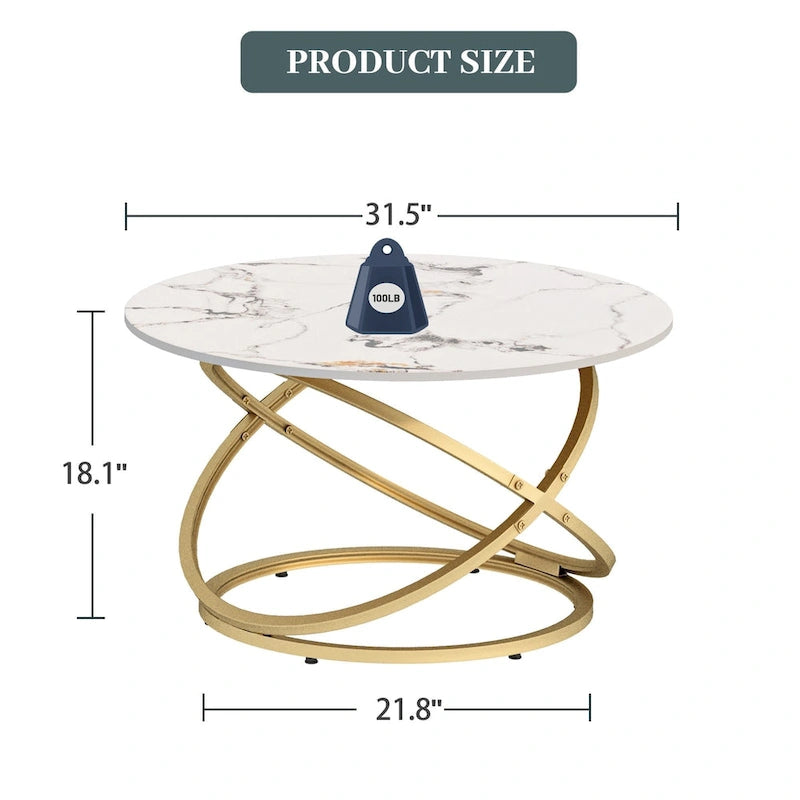 Table basse Myhozm Accent avec plateau rond en verre/pierre et base en métal