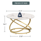 Table basse Myhozm Accent avec plateau rond en verre/pierre et base en métal