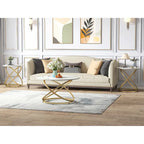 Table basse Myhozm Accent avec plateau rond en verre/pierre et base en métal