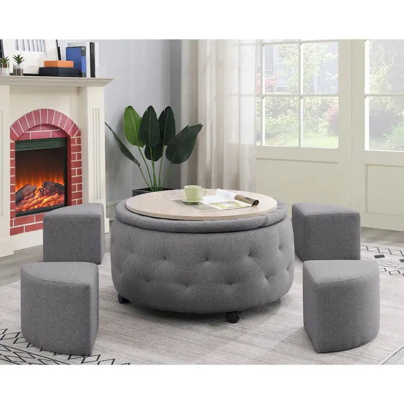 Ensemble de poufs de rangement ronds gris d'intérieur