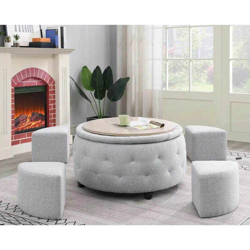 Ensemble de poufs de rangement ronds gris d'intérieur