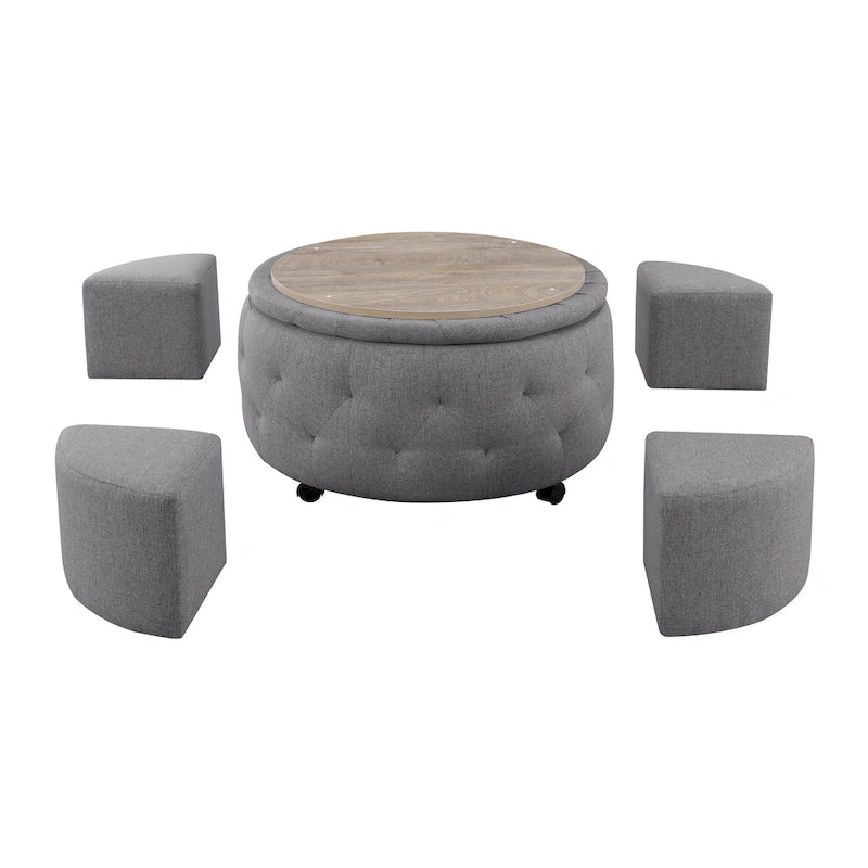 Ensemble de poufs de rangement ronds gris d'intérieur