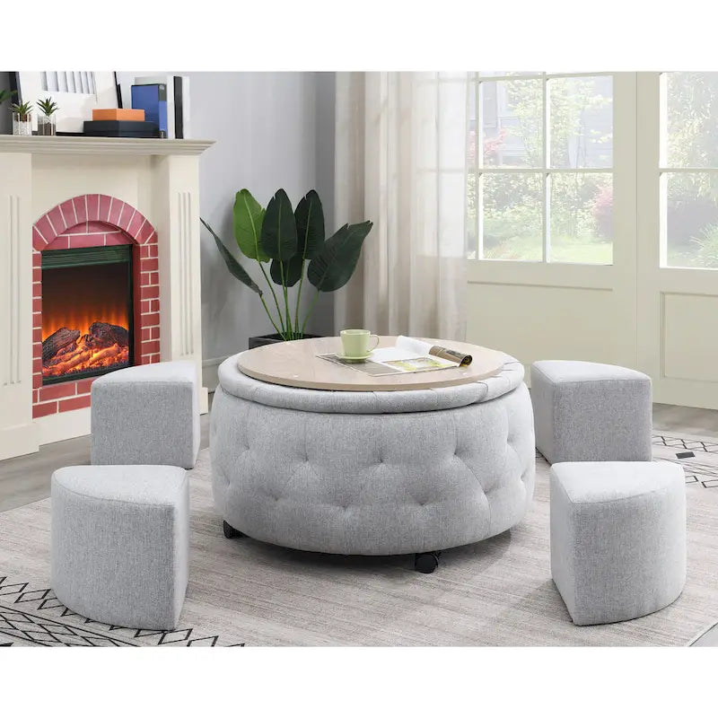 Ensemble de poufs de rangement ronds gris d'intérieur