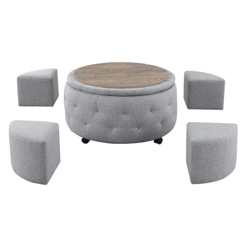 Ensemble de poufs de rangement ronds gris d'intérieur