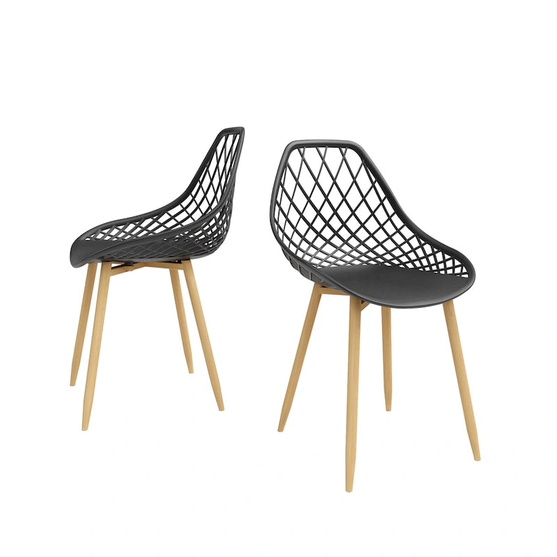 Chaises de salle à manger Kurv style Mid-Century Modern avec pieds en acier pour intérieur ou extérieur - Lot de 2