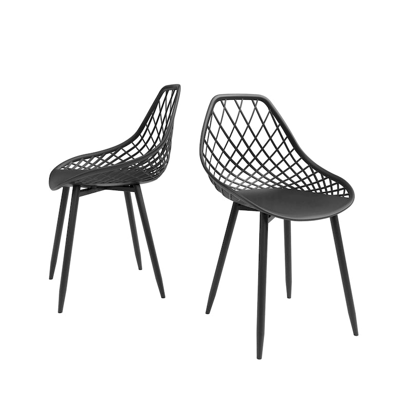 Chaises de salle à manger Kurv style Mid-Century Modern avec pieds en acier pour intérieur ou extérieur - Lot de 2