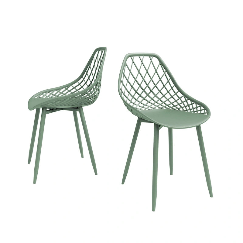 Chaises de salle à manger Kurv style Mid-Century Modern avec pieds en acier pour intérieur ou extérieur - Lot de 2