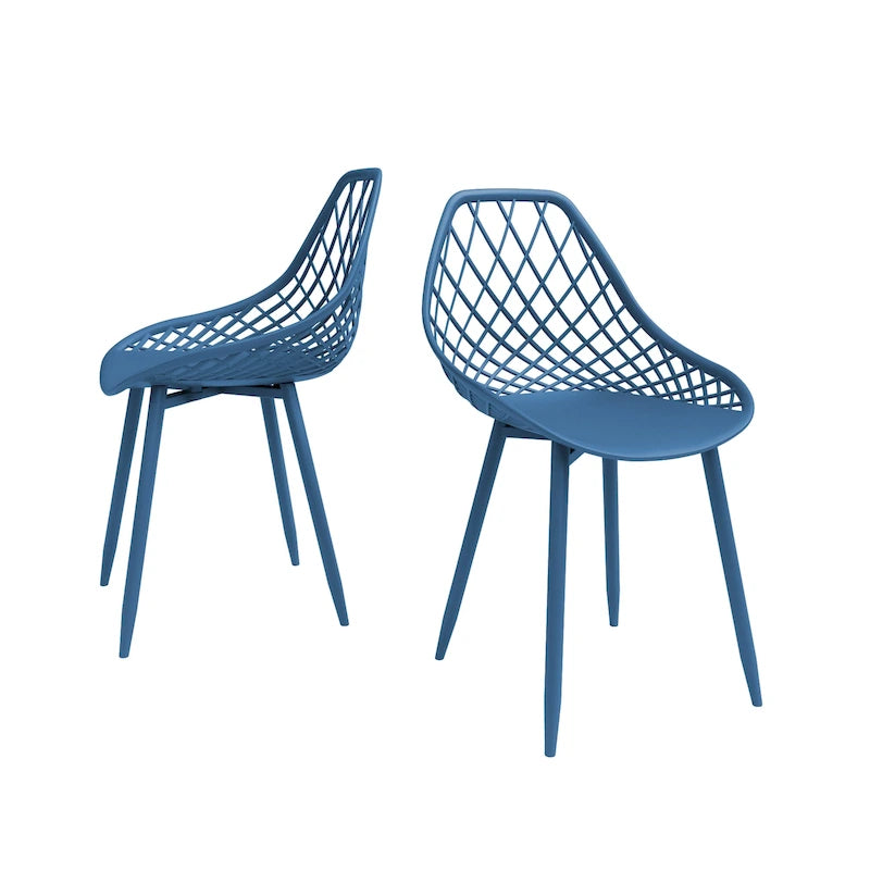 Chaises de salle à manger Kurv style Mid-Century Modern avec pieds en acier pour intérieur ou extérieur - Lot de 2