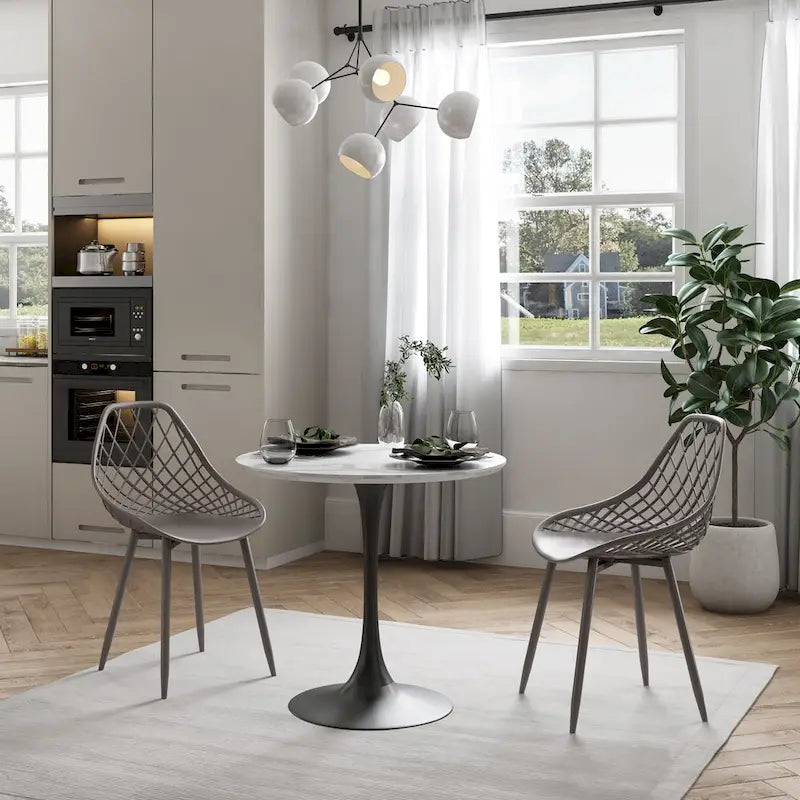 Chaises de salle à manger Kurv style Mid-Century Modern avec pieds en acier pour intérieur ou extérieur - Lot de 2