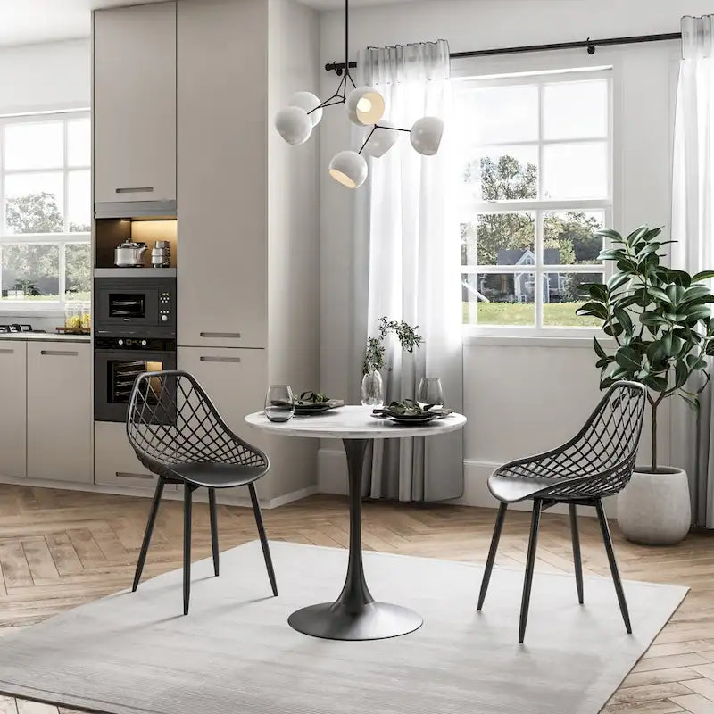 Chaises de salle à manger Kurv style Mid-Century Modern avec pieds en acier pour intérieur ou extérieur - Lot de 2
