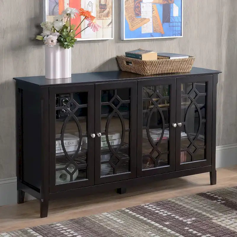 HOMCOM Buffet avec 4 portes vitrées, armoire de rangement avec étagères réglables – 137L x 39,4P x 81,3H cm