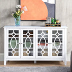 HOMCOM Buffet avec 4 portes vitrées, armoire de rangement avec étagères réglables – 137L x 39,4P x 81,3H cm