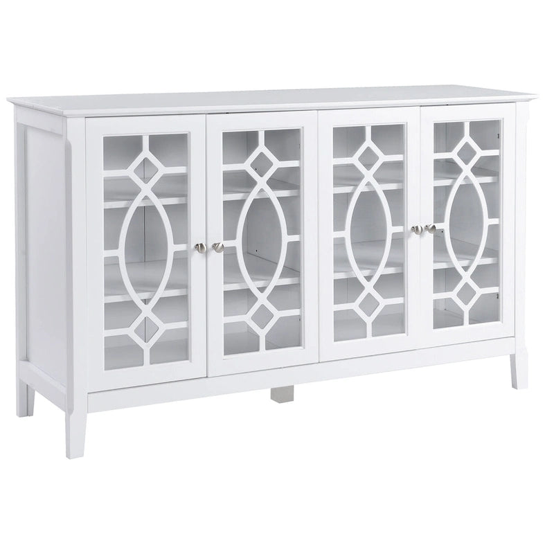 HOMCOM Buffet avec 4 portes vitrées, armoire de rangement avec étagères réglables – 137L x 39,4P x 81,3H cm