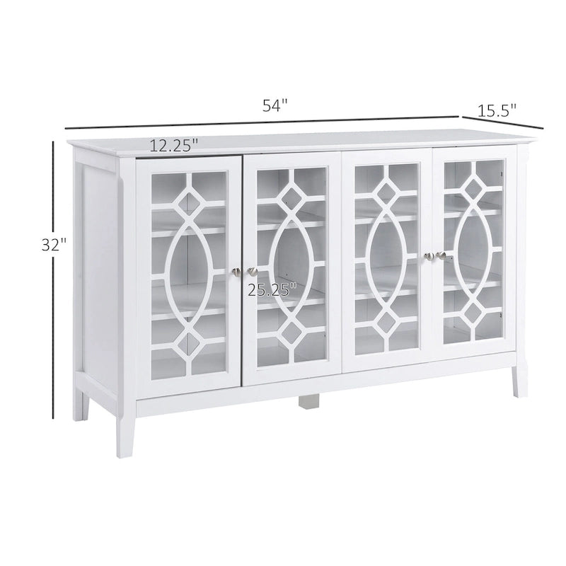 HOMCOM Buffet avec 4 portes vitrées, armoire de rangement avec étagères réglables – 137L x 39,4P x 81,3H cm