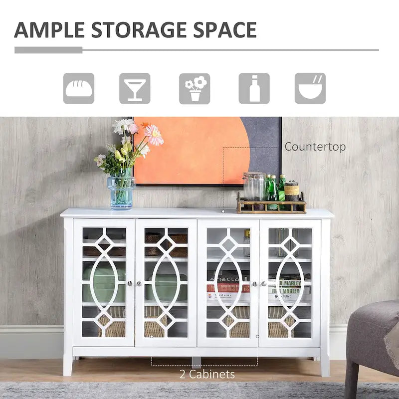 HOMCOM Buffet avec 4 portes vitrées, armoire de rangement avec étagères réglables – 137L x 39,4P x 81,3H cm