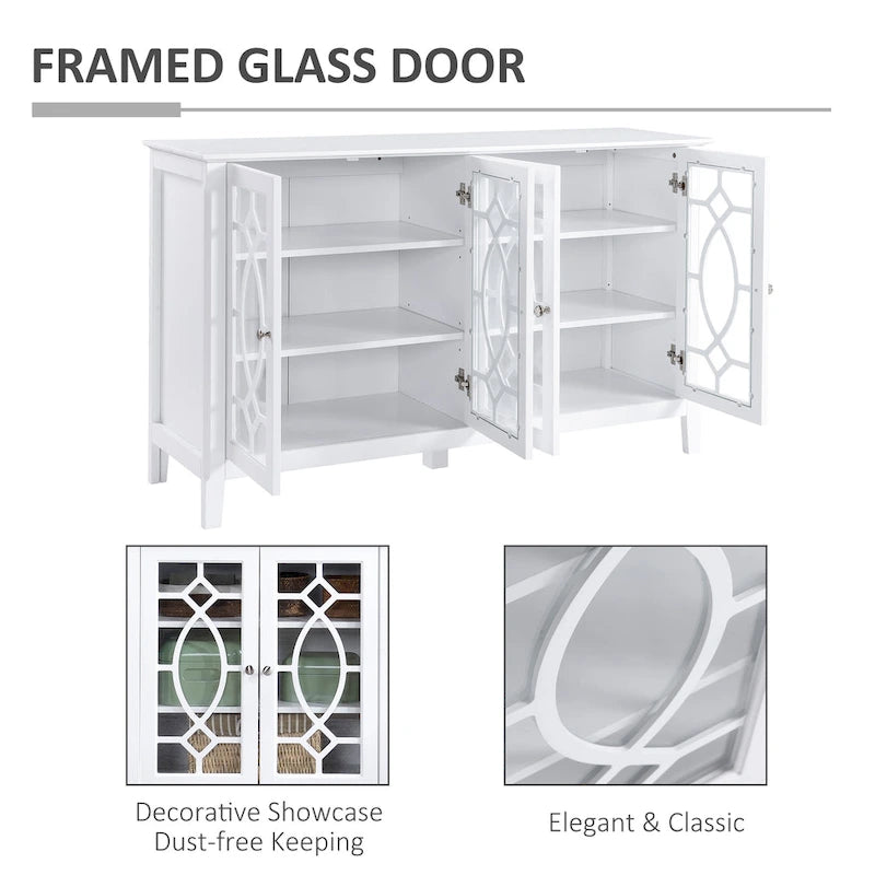 HOMCOM Buffet avec 4 portes vitrées, armoire de rangement avec étagères réglables – 137L x 39,4P x 81,3H cm