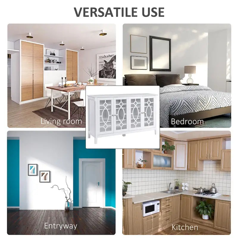 HOMCOM Buffet avec 4 portes vitrées, armoire de rangement avec étagères réglables – 137L x 39,4P x 81,3H cm