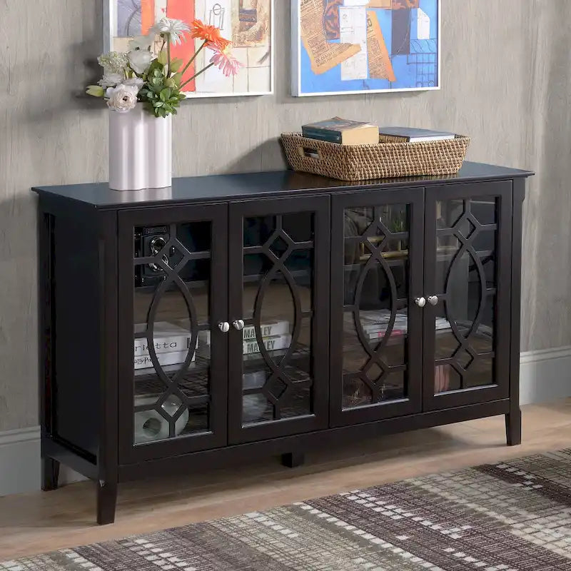 HOMCOM Buffet avec 4 portes vitrées, armoire de rangement avec étagères réglables – 137L x 39,4P x 81,3H cm