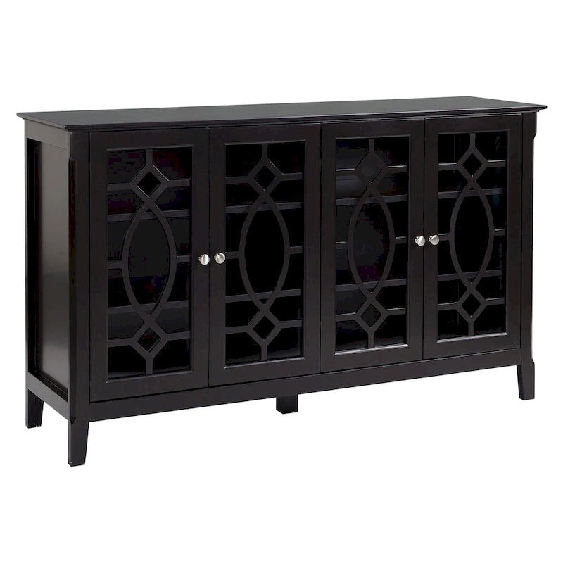 HOMCOM Buffet avec 4 portes vitrées, armoire de rangement avec étagères réglables – 137L x 39,4P x 81,3H cm