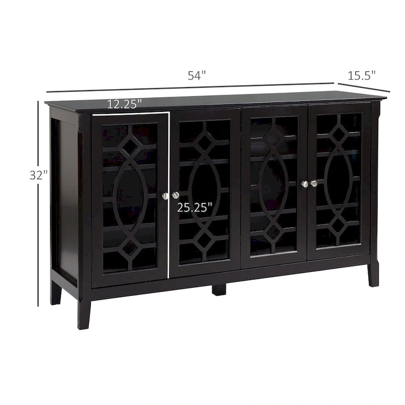 HOMCOM Buffet avec 4 portes vitrées, armoire de rangement avec étagères réglables – 137L x 39,4P x 81,3H cm