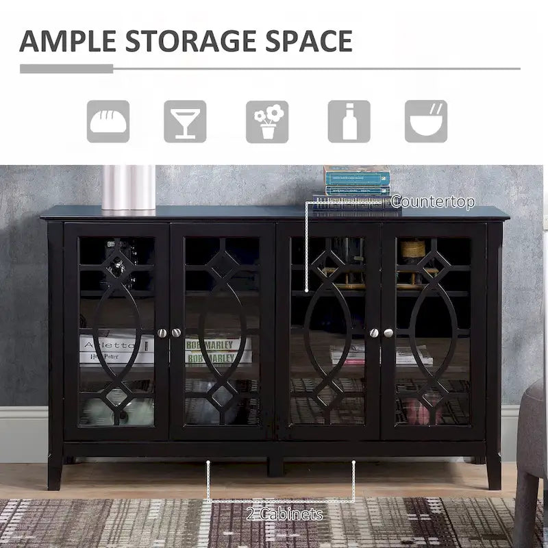 HOMCOM Buffet avec 4 portes vitrées, armoire de rangement avec étagères réglables – 137L x 39,4P x 81,3H cm