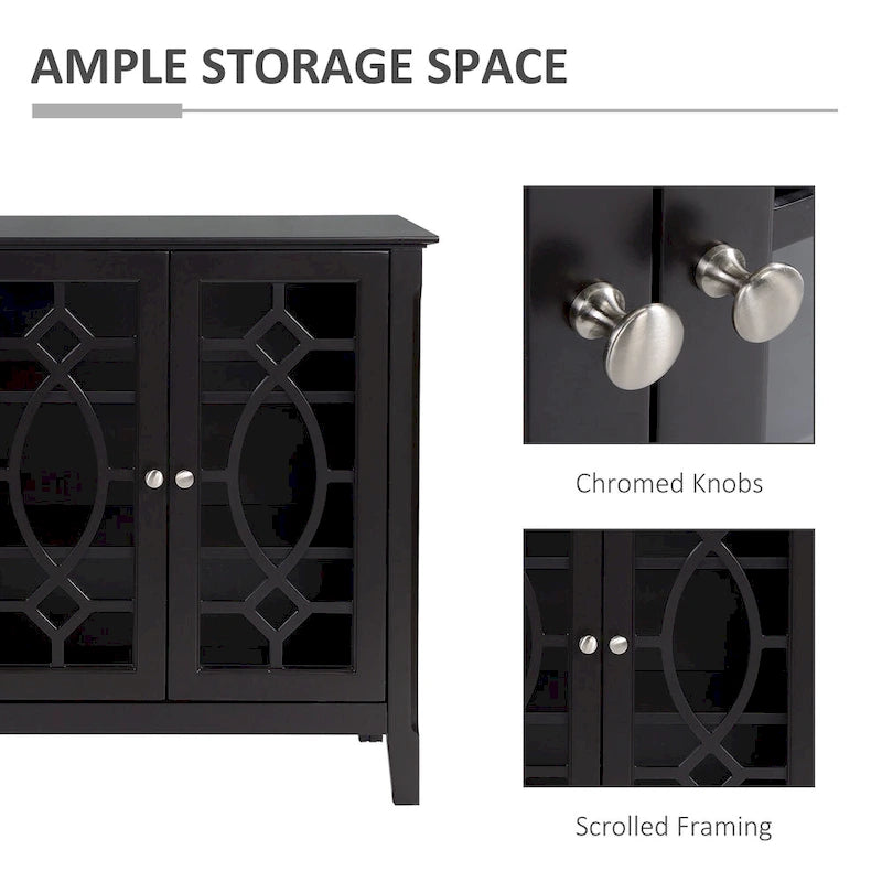 HOMCOM Buffet avec 4 portes vitrées, armoire de rangement avec étagères réglables – 137L x 39,4P x 81,3H cm