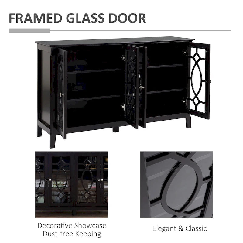 HOMCOM Buffet avec 4 portes vitrées, armoire de rangement avec étagères réglables – 137L x 39,4P x 81,3H cm