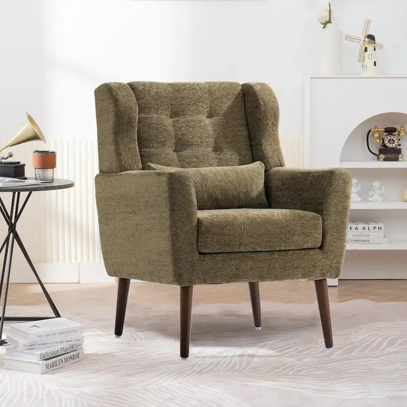 Fauteuil d'appoint en tissu chenille avec accoudoirs