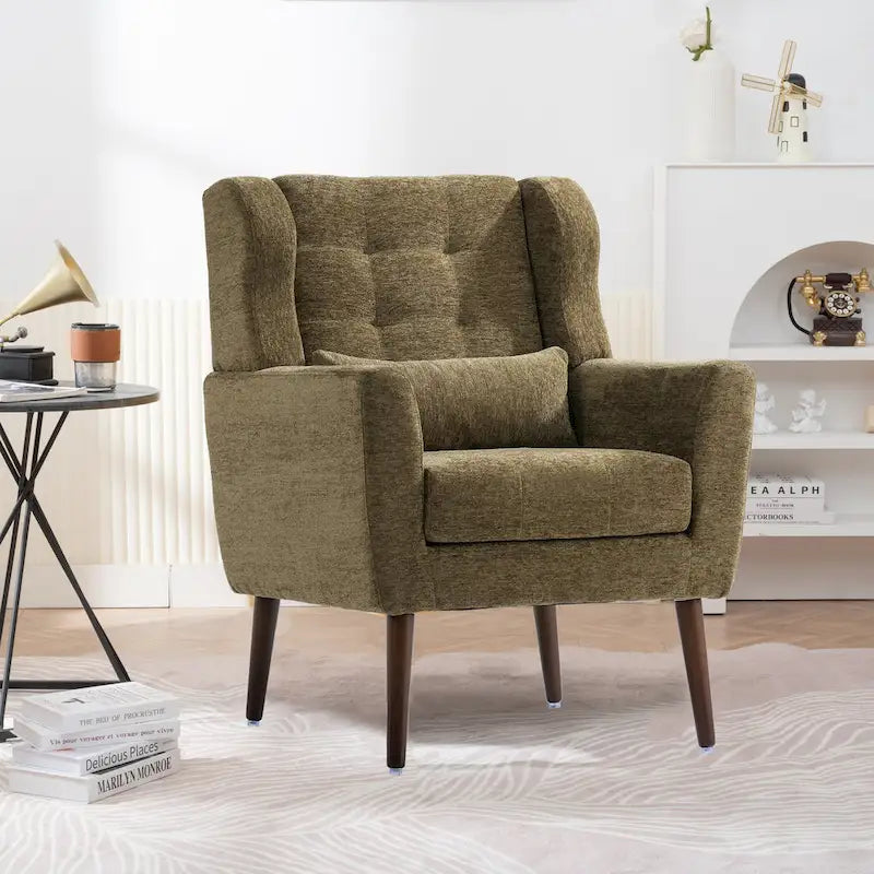 Fauteuil d'appoint en tissu chenille avec accoudoirs