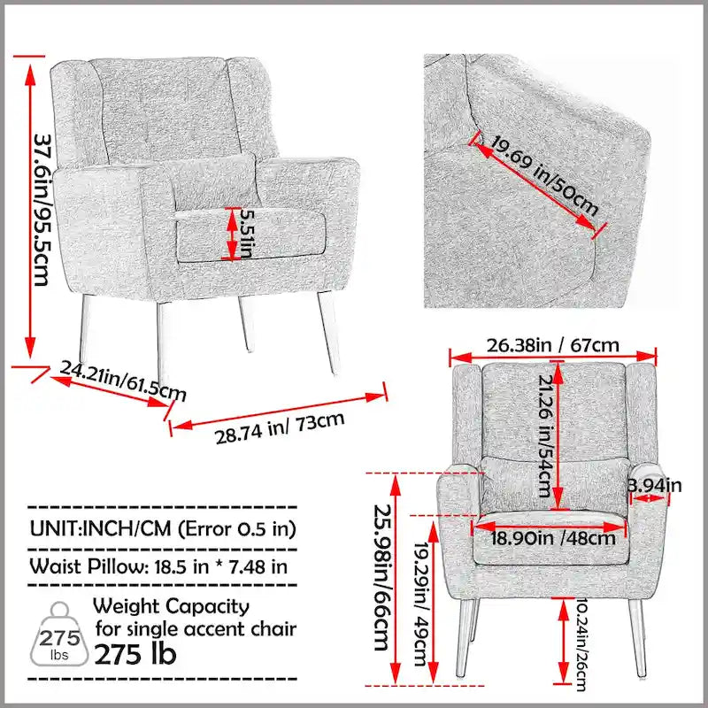 Fauteuil d'appoint en tissu chenille avec accoudoirs