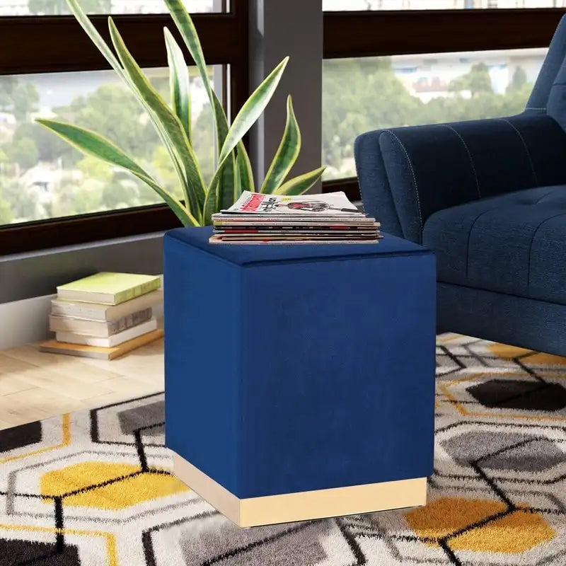 Pouffe repose-pieds Adeco tabouret coiffeuse avec garniture dorée