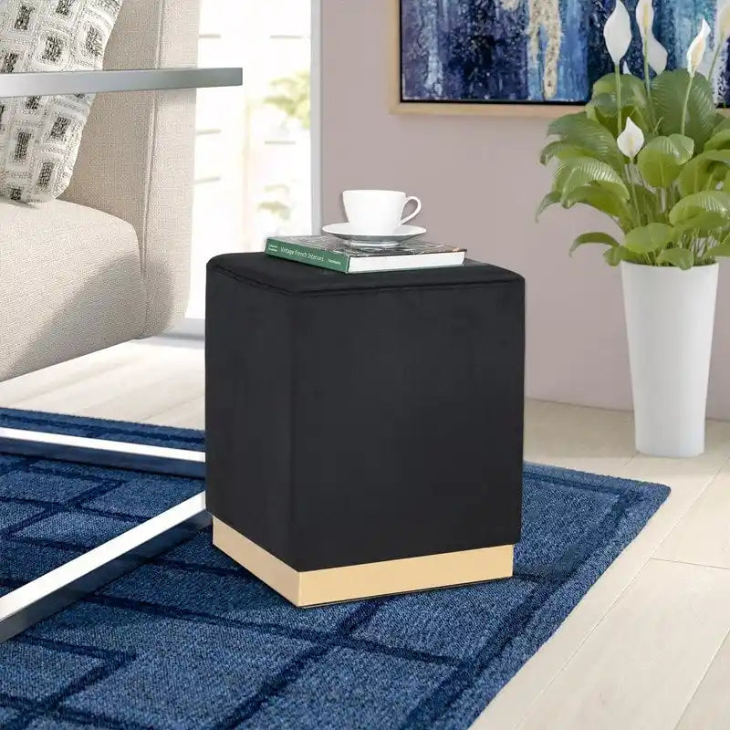 Pouffe repose-pieds Adeco tabouret coiffeuse avec garniture dorée