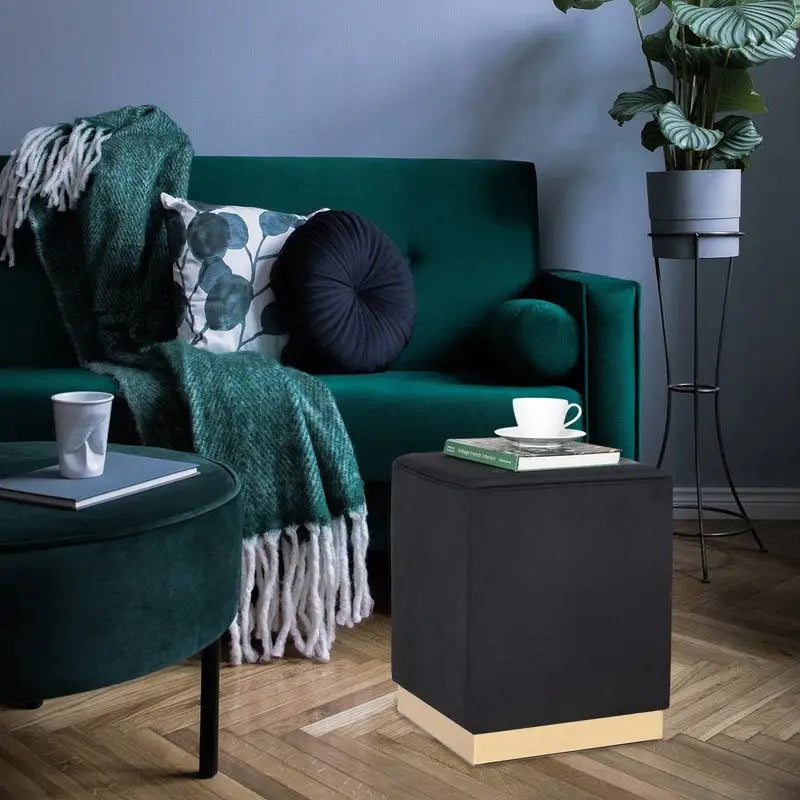 Pouffe repose-pieds Adeco tabouret coiffeuse avec garniture dorée