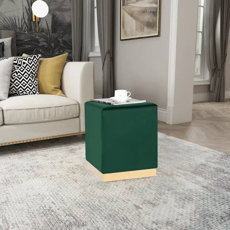 Pouffe repose-pieds Adeco tabouret coiffeuse avec garniture dorée