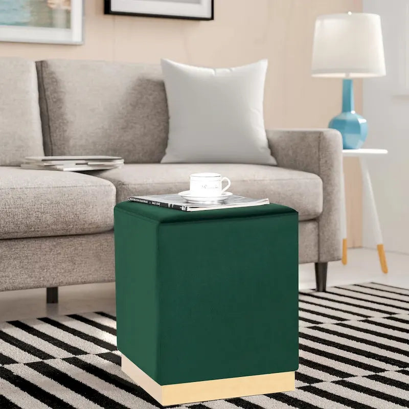 Pouffe repose-pieds Adeco tabouret coiffeuse avec garniture dorée