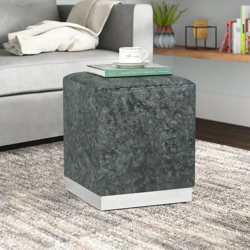 Pouffe repose-pieds Adeco tabouret coiffeuse avec garniture dorée