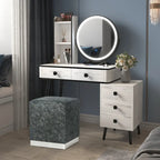 Pouffe repose-pieds Adeco tabouret coiffeuse avec garniture dorée