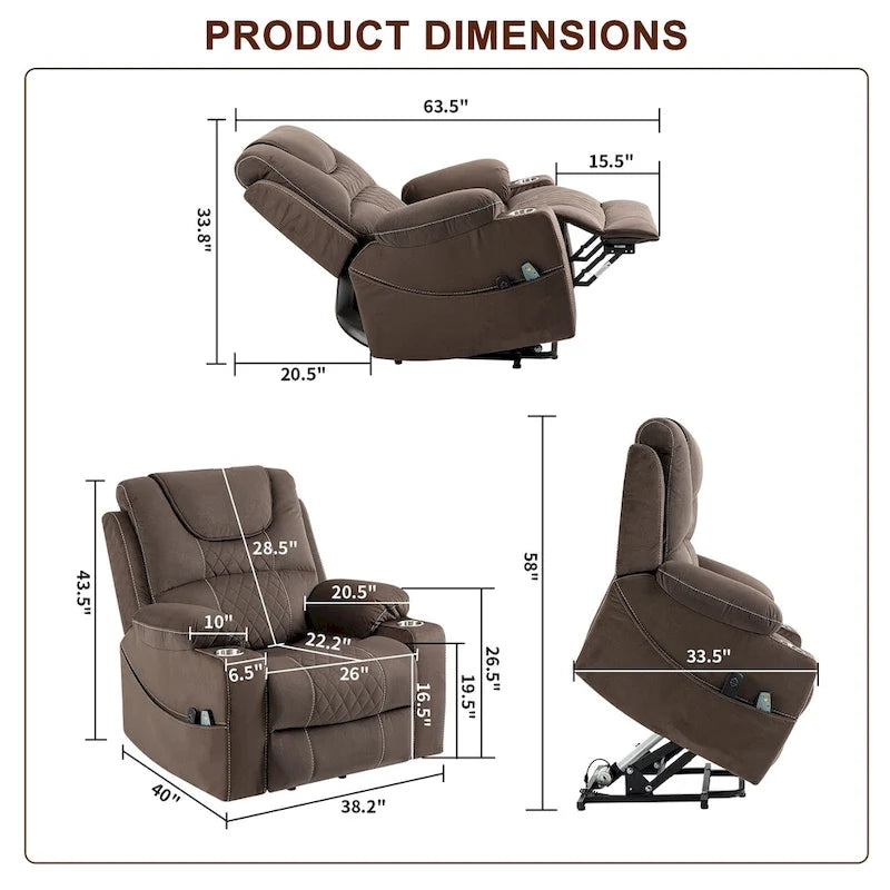 Fauteuil inclinable électrique surdimensionné Fauteuil élévateur électrique pour personnes âgées, 180 kg