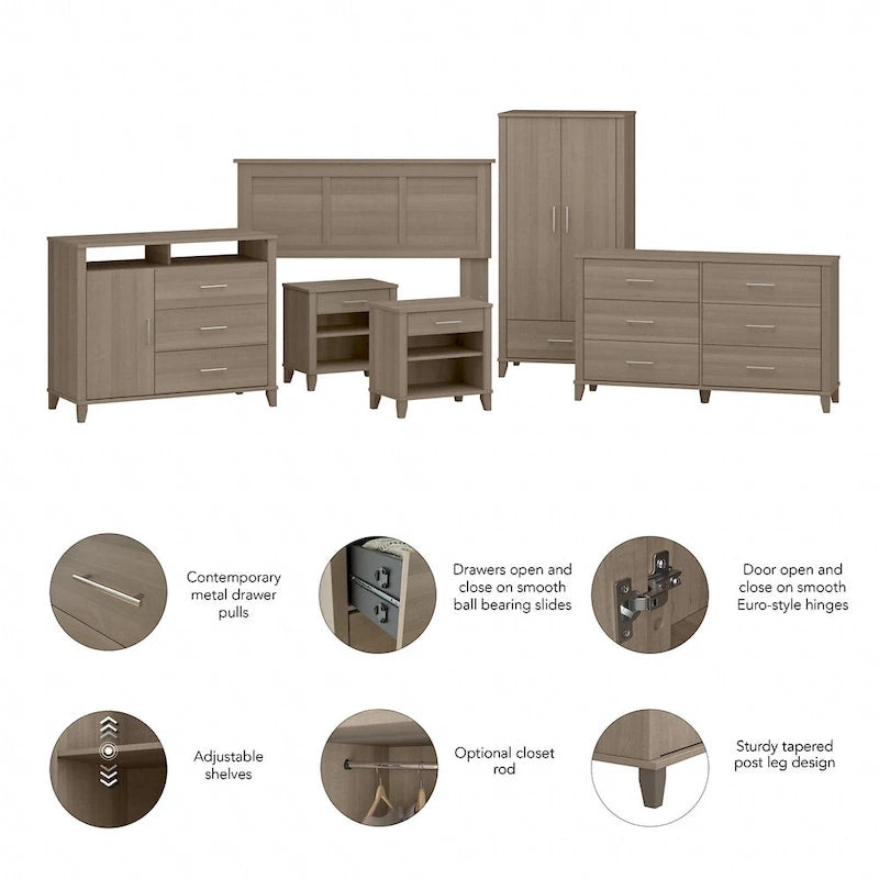 Ensemble de chambre 6 pièces pleine/grand lit Somerset par Bush Furniture