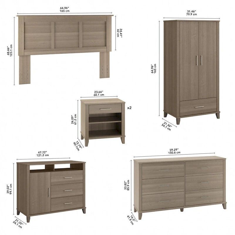 Ensemble de chambre 6 pièces pleine/grand lit Somerset par Bush Furniture