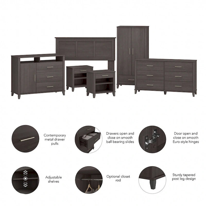 Ensemble de chambre 6 pièces pleine/grand lit Somerset par Bush Furniture