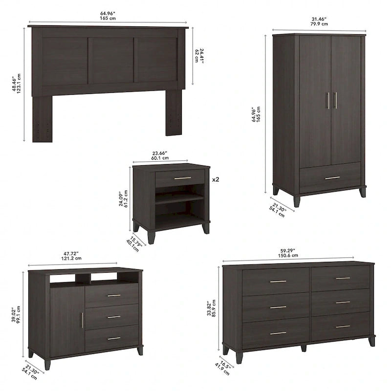 Ensemble de chambre 6 pièces pleine/grand lit Somerset par Bush Furniture