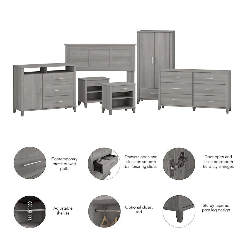 Ensemble de chambre 6 pièces pleine/grand lit Somerset par Bush Furniture