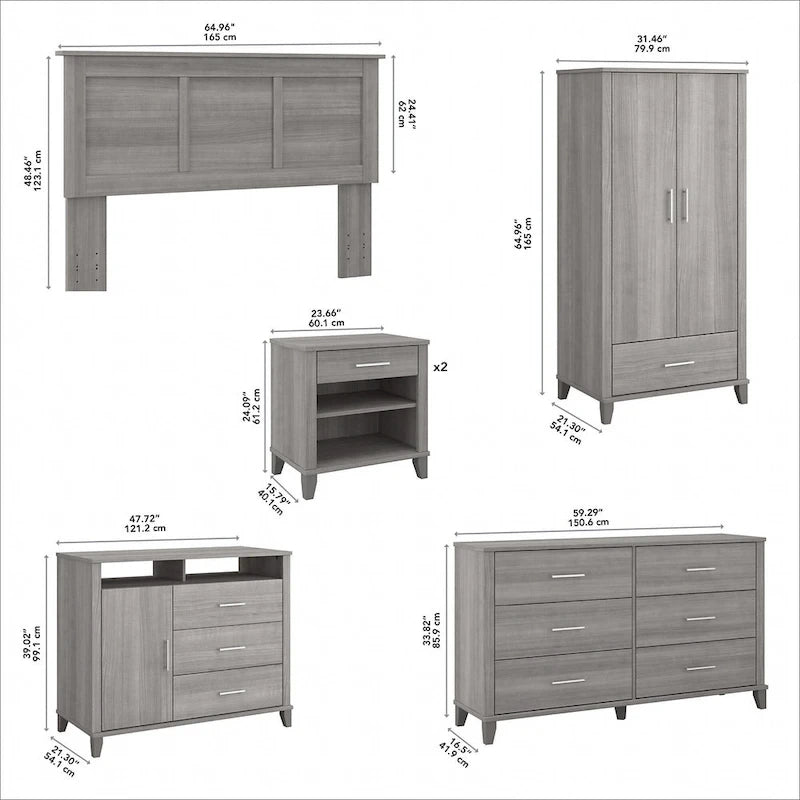 Ensemble de chambre 6 pièces pleine/grand lit Somerset par Bush Furniture