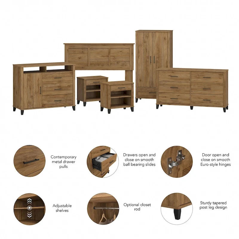 Ensemble de chambre 6 pièces pleine/grand lit Somerset par Bush Furniture