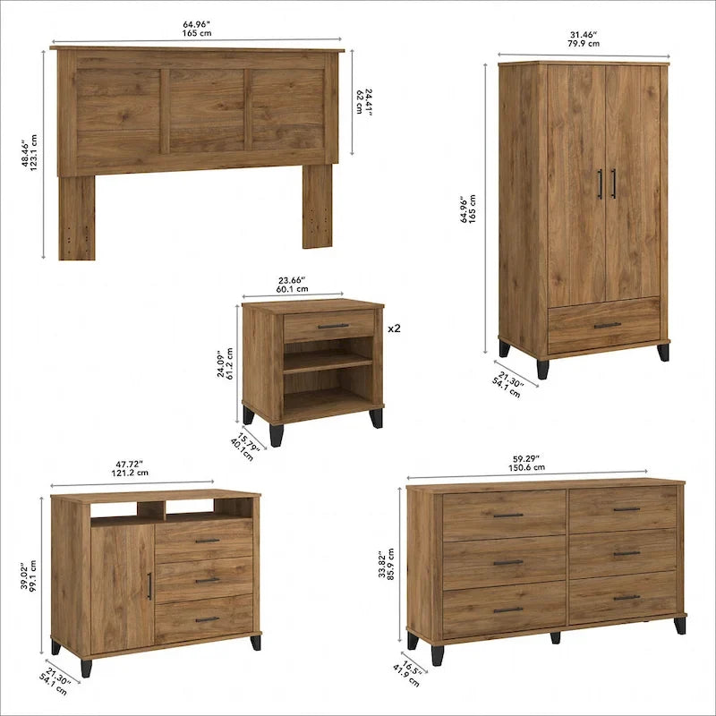 Ensemble de chambre 6 pièces pleine/grand lit Somerset par Bush Furniture